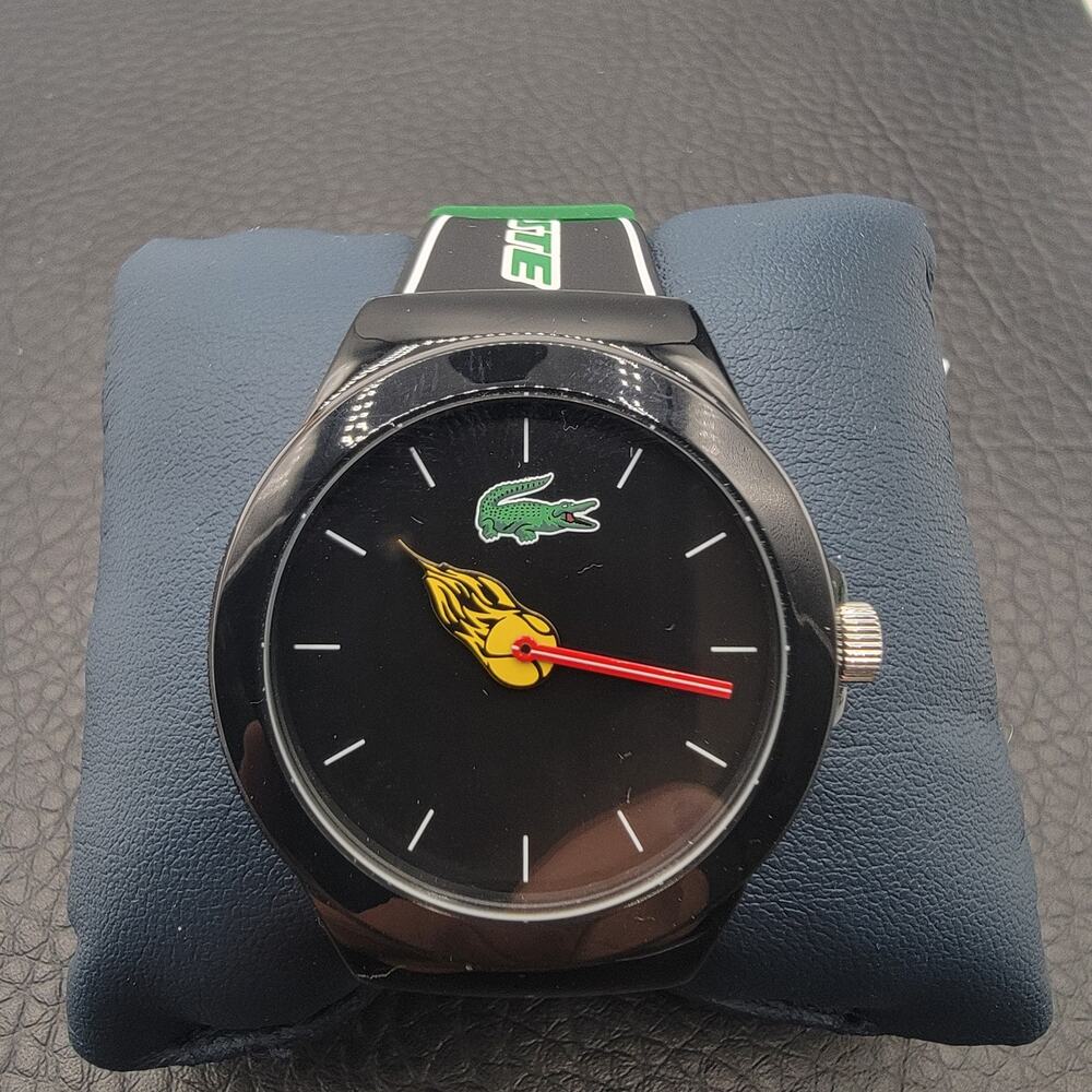 Lacoste Neocroc BLK Green Rubber Strap Men's Watch Running. New With Box.